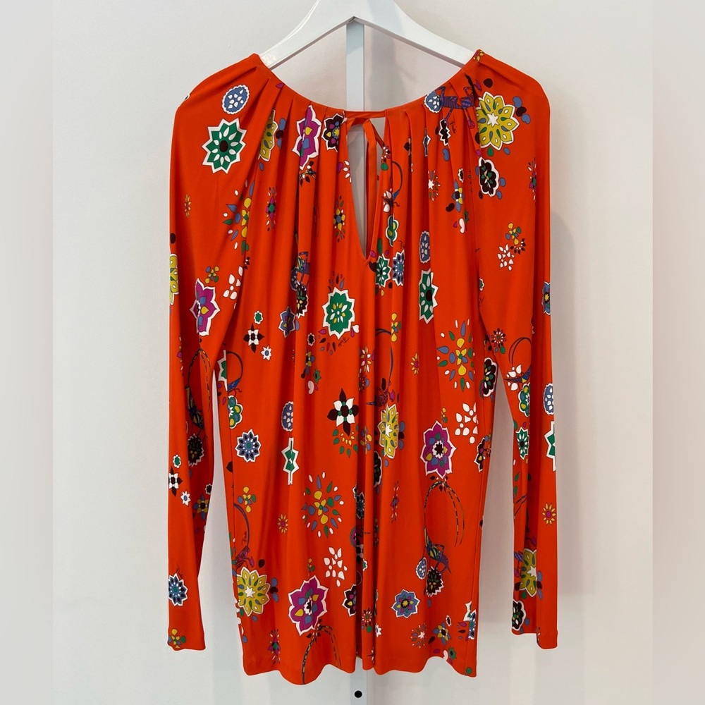 EMILIO PUCCI ORANGE FLORAL GRASSHOPPER TOP SIZE IT 44 / US 10 NWOTS!